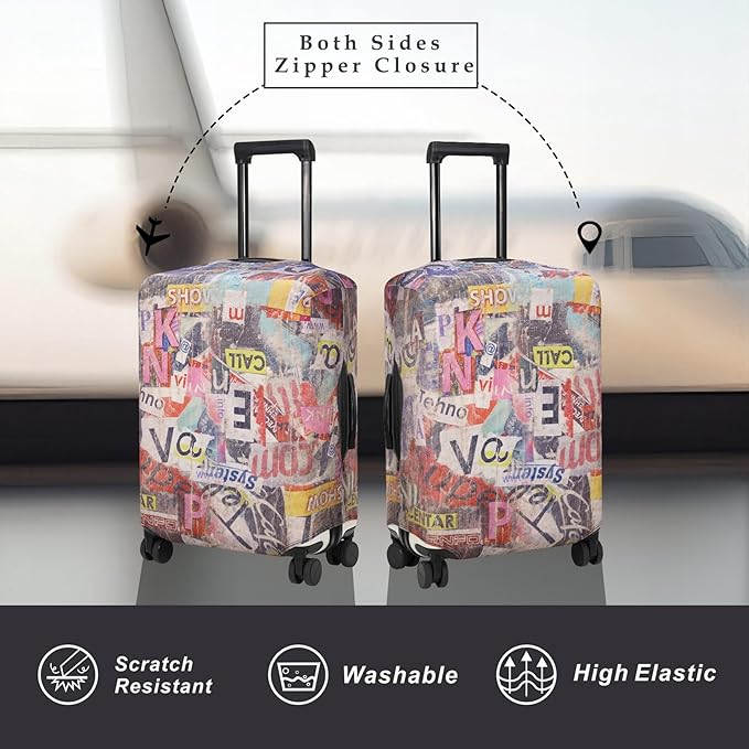 Explore Land Travel Luggage Cover Suitcase Protector Fits 31-32 Inch Case (Retro Pictorial, XL)