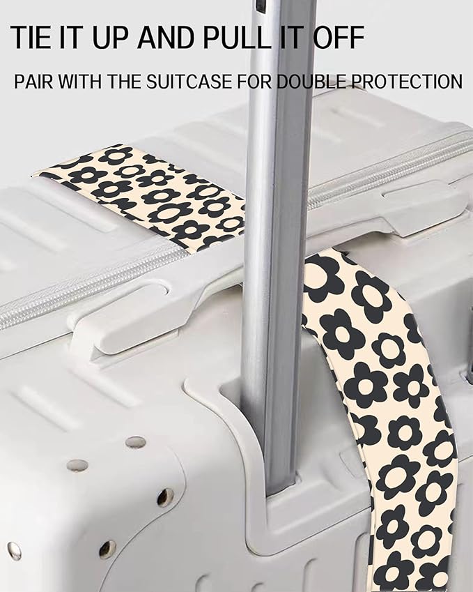 Luggage Straps for Suitcases, Adjustable Travel Belt, Durable Wide Luggage Strap, Cute Suitcase Strap Identifiers with Buckle, Bag Straps for Luggage, Cute Black Daisy