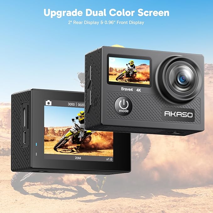 AKASO Brave 4 Action Camera 4K 30fps with 64GB MicroSD Card Bundle 20MP Ultra HD 131FT Waterproof Underwater Camera EIS WiFi Remote Control 5X Zoom Sport Cameras with Bicycle Accessories Kit