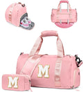 Gifts for 3 4 5 6 7 8 9 10 Year Old Girls-Girl Gym Bag with Shoe Compartment, Kid Personalized Weekender Dance Bags, Initial Travel Tote with Makeup Pouch, Gift Ideas for Kids (Letter M)