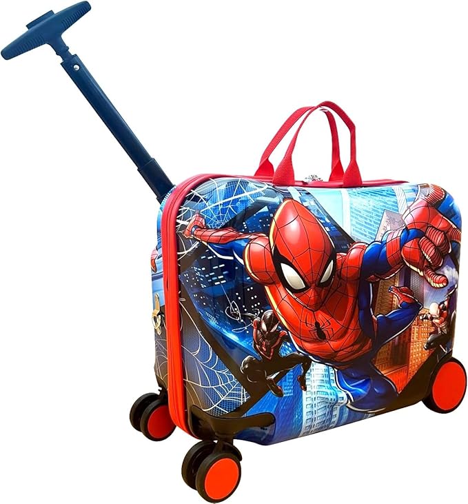 Fast Forward Ride-On 18" Suitcase For Kids/Tow-Along Toddler Carry-On Luggage With Wheels (Spiderman)