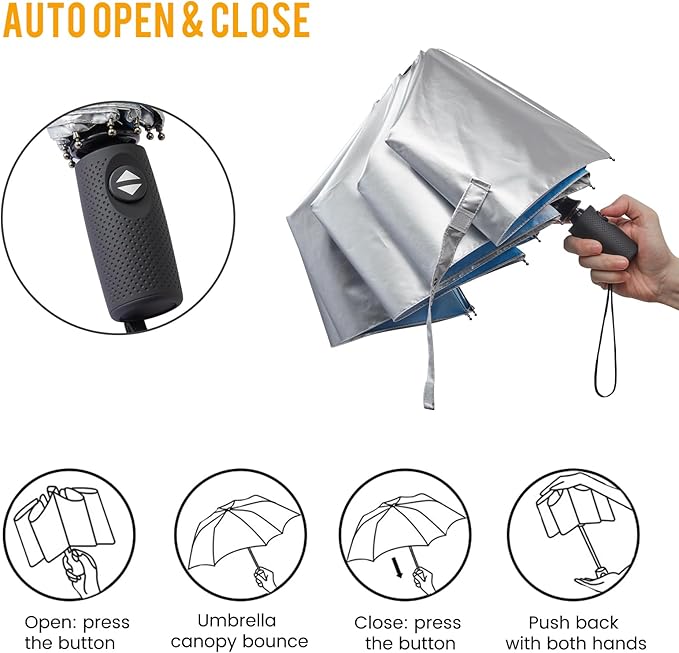 G4Free UPF 50+ UV Protection Large Travel Umbrella 42/46 Inch Auto Open Close Windproof Sun Blocking Umbrella