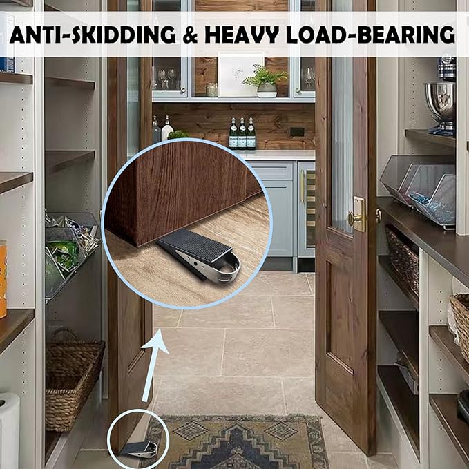 Shackcom Rubber Door Stopper Wedge, 6 Pack Black Heavy Duty Door Stop Suitable for All Floor Types, with Stainless Steel Hangers for Easy Storage, Prevents Unwanted Slams and Bumps