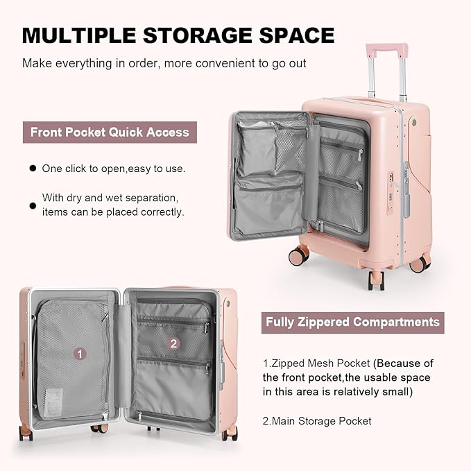 Ride On Luggage with Foldable Seat for Kids&Adults with Seat Belt,Hardshell Ride On Suitcase with Front Pocket,Lockable 4-Spinner Wheels,USB Port,TSA Lock,20 inch,Pink
