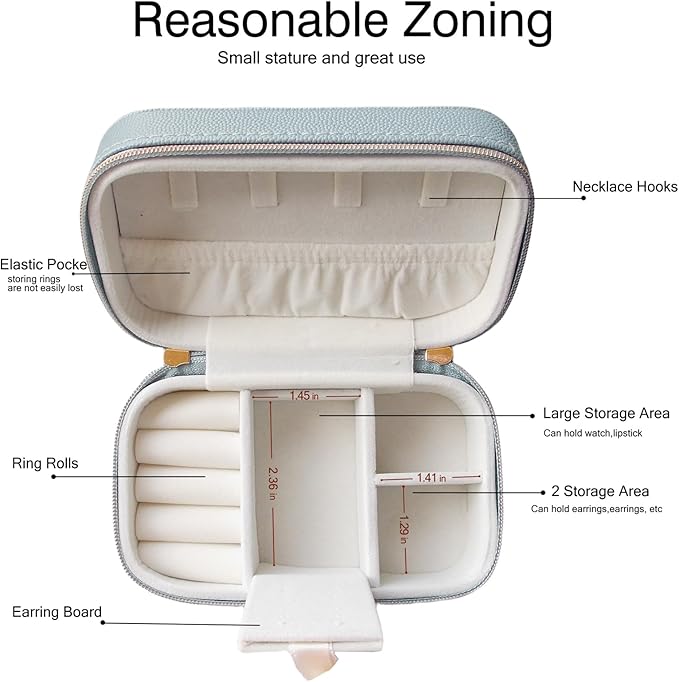 Travel Jewelry Case Bulk Of 2 For Women Weekend,Gold Zip, PU Leather Compact Jewelry Organizer For Earring Bracelets Blue Travel Jewelry Box Set Perfect For Small Bridesmaid Jewelry Box Gift