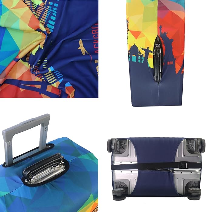 MosaiRudo Thicker Luggage Cover Elastic Suitcase Cover Protector Fits 18-32 Inch Suitcase Travel Accessories (Travel-4, S)