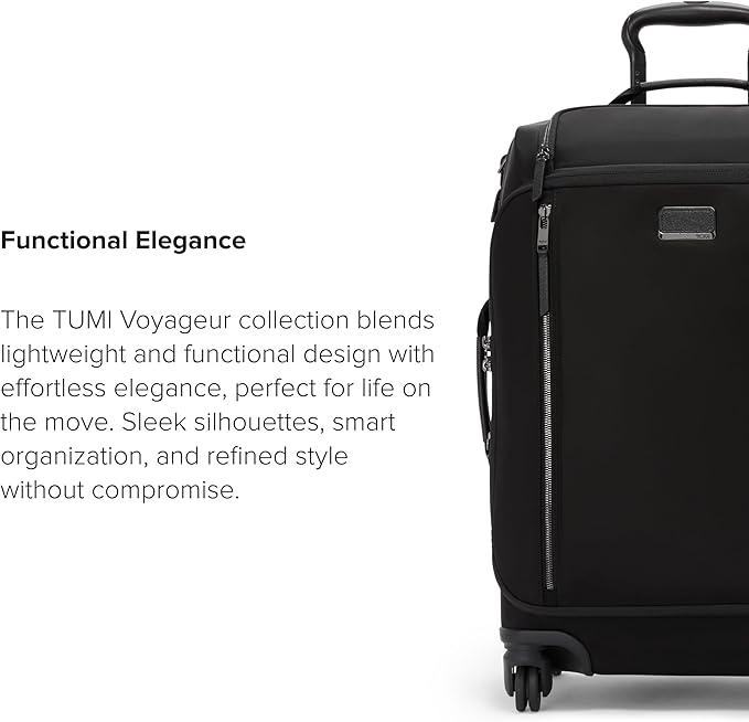 TUMI - Voyageur Leger 4 Wheeled Luggage - Women's Lightweight and Spacious, Sleek Silhouette, Durable Premium Suitcase - 21.8" International Expandable Carry-On, Black with Gunmetal Hardware