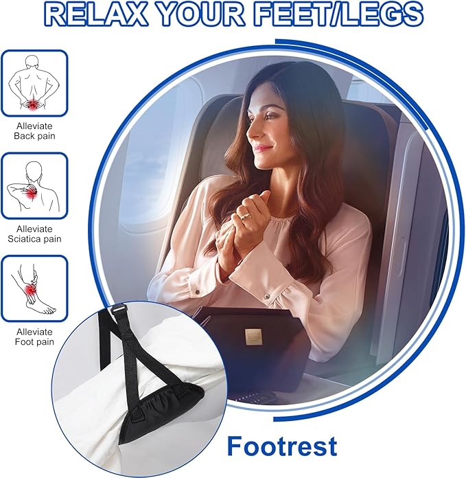 Airplane Footrest Hammock, Foot Hammock for Plane Travel, Portable Height Adjustable Travel Footrest Hammock Accessories, Lightweight Foot Hammock Suitable for Offices, Airplanes 2 pcs