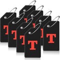 8 Pcs Luggage Tags for Suitcases, 26 Initial Letter Travel Luggage Baggage Identification Labels ID Tags Fully Bendable Tags with Stainless Steel Loop (Letter T, Black)
