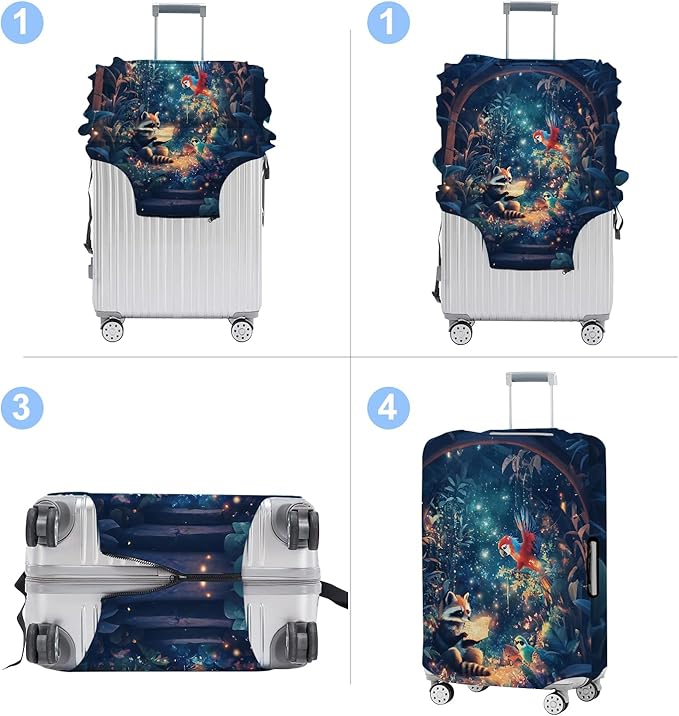 Raccoon Luggage Cover Washable Suitcase Protector Anti-Scratch,Stretchable Fit for 20-34Inch Luggage Durable Travel Bag Cover with Zipper Closure (M(24-26inch suitcase))