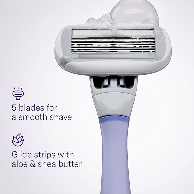 Flamingo Shaving Razor Set for Women - Original Razor Handle, 2 Blade Refills, Foaming Shaving Gel, and Shower Holder - Lilac