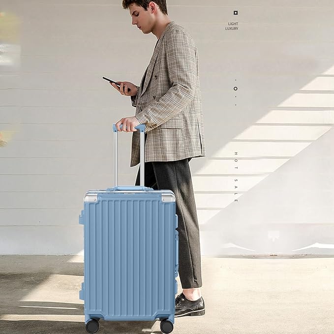 AnyZip Luggage PC+ABS Aluminum Frame Zipperless Checked Luggage Hard Shell Suitcase with TSA Lock Double Spinner Wheels 28 Inch Haze Blue