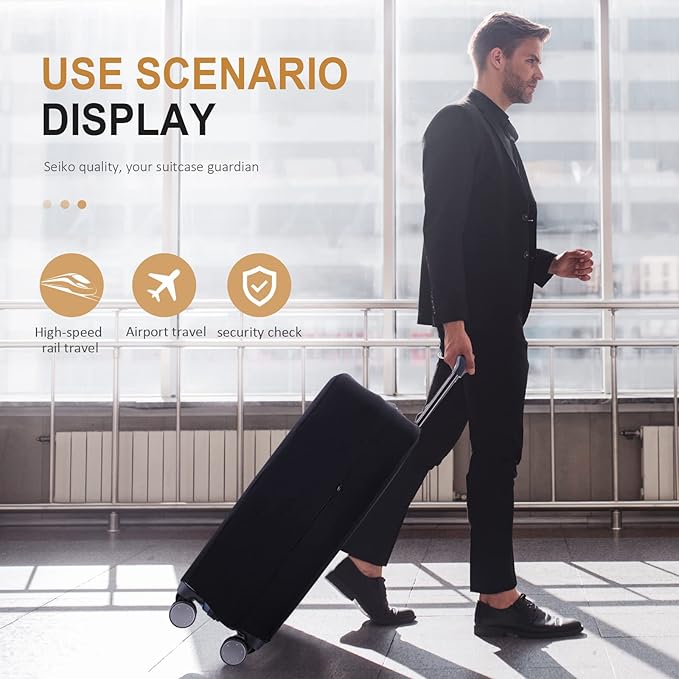 Travel Luggage Cover Suitcase Protector Scratch-Resistant Fit 19-31 Inch Suitcase, Not Included Suitcase (Black, XL(28-29inch))