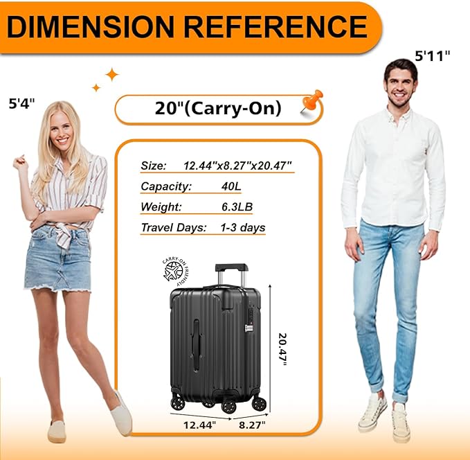 Krute Carry on Luggage 20 Inch Suitcases with Spinner Wheels Hardside Luggages Cup Holder Carry Suitcase USB Charger Port PC+ABS with TSA Lock