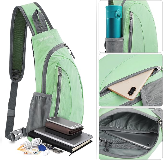 G4Free Sling Bag for Men Women, Small Crossbody Backpack Lightweight Chest Shoulder Bags for Travel, Outdoor and Sports (Light Green)