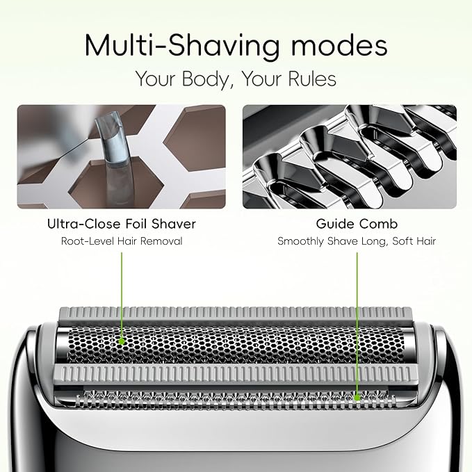 yoose Electric Razors for Women, IPX7 Alloy Body Bikini Trimmer for Women (USB-C, Trimmer Comb, Multi Shaving Modes), Portable Size, Cyber Green