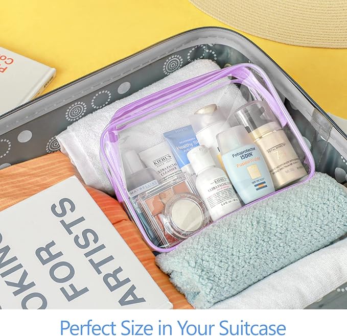 PACKISM Clear Makeup Bags - 2 Pack TSA Approved Toiletry Bags in 2 Size Clear Travels Bags for Toiletries, Cosmetic Bags Airport Carry on Compliant Bag, Light Purple