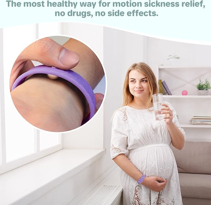 Hion Motion Sickness Bracelets Sea Sickness Wristbands for Motion Sickness/Morning Sickness/Pregnancy Nausea Anti Nausea Wristband Acupressure Nausea Bands Motion Sickness Bands（2Pairs Beryl）
