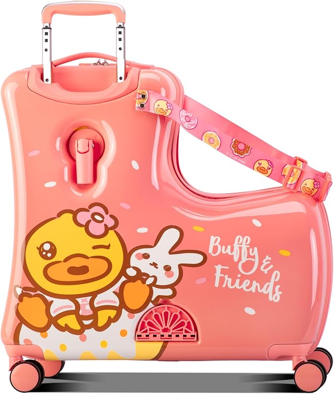 Kids' Lightweight Ride on Luggage with Spinner Wheels & Foldabe Design (Pink Rabbit, 24"+ Aged 3-12 Toddler)