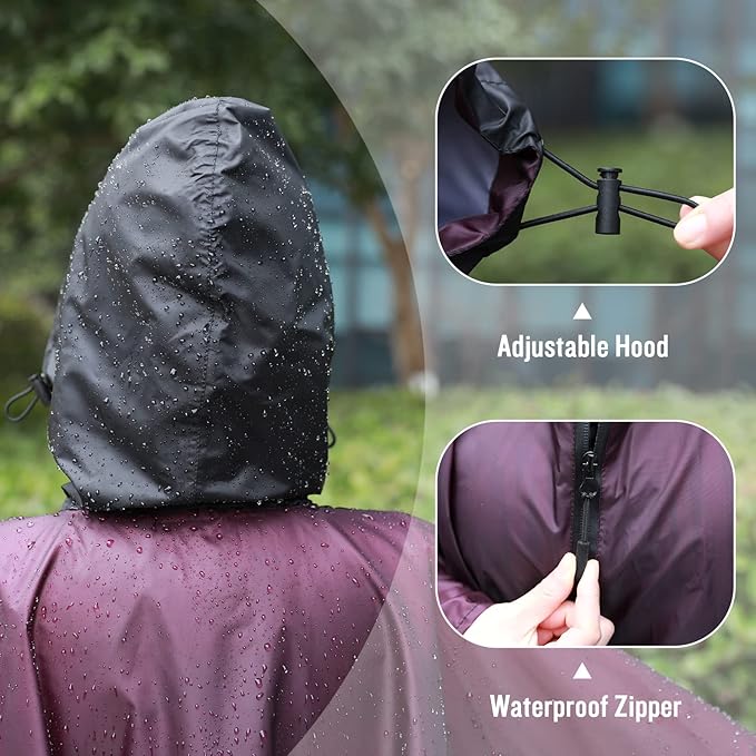 SaphiRose Rain Poncho Jacket Coat Hooded for Adults with Pockets