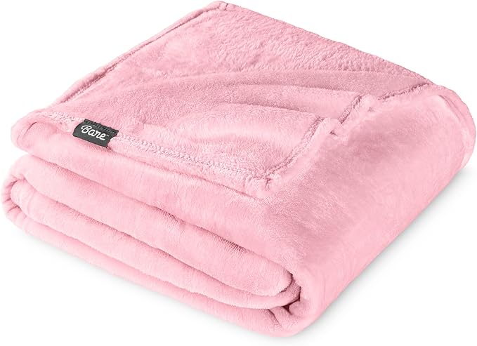 Bare Home Fleece Blanket - Extra Long - Light Pink - Throw for Bed, Sofa, Couch, Movie Night, Camping, and Travel - Microplush - Cabin Blanket (Twin/Twin XL, Light Pink)