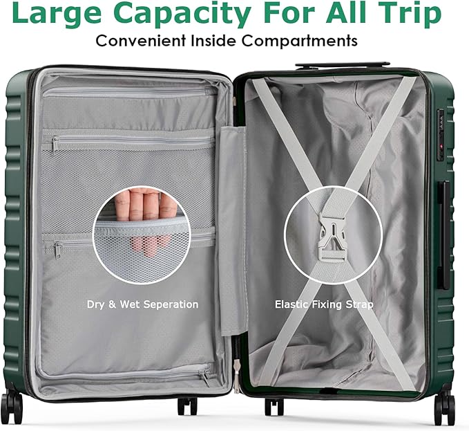 BEOW Luggage Sets 3 Piece For Men Women Expandable Hard Sided Suitcase Sets 3 Pcs With Durable Spinner Wheels Lightweight Zipper Luggage With TSA Lock Travel Luggage Set ArmyGreen 20/24/28 Inch