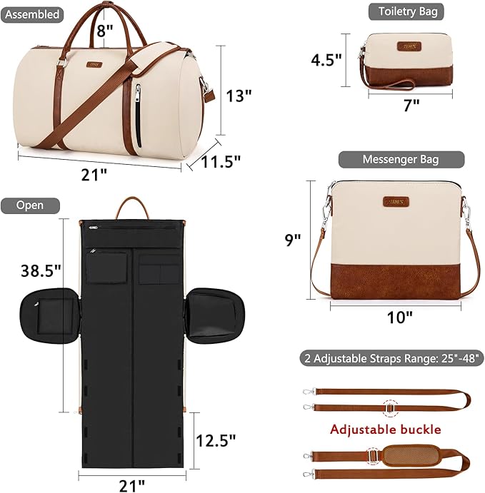 Convertible Garment Duffel Bags for Travel - Carry On Garment Bags With Toiletry Bag Large Weekender Bags for Women Men 2 in 1 Hanging Suitcase Suit Travel Duffel Overnight Bags 4pcs Set