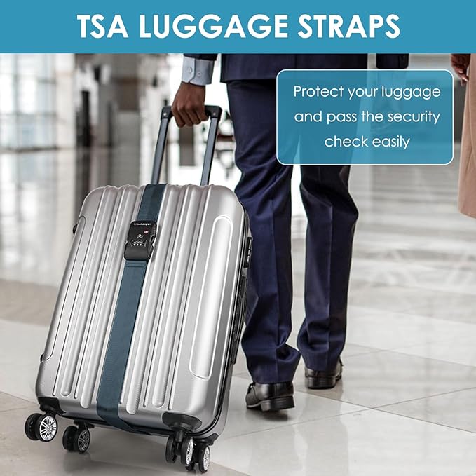 Travel Inspira Luggage Straps for Suitcases with TSA Lock, Protect Your Luggage Anti-Burst, High Visibility Color, Easy to Identify Luggage Adjustable Heavy Duty Belt for 20-32 Inch Suitcases