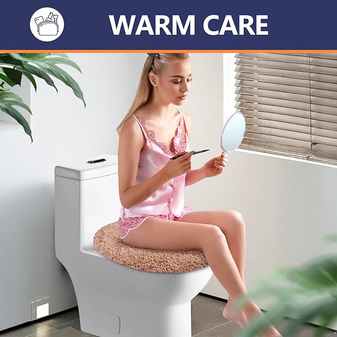 Microfiber Elongated Toilet Seat Cover 19.5"x 15" Machine Washable Solid Toilet Lid Cover Adjustable Rubber Backing Fits Most 18-19.5" L x 14-16" W Elongated Toilet Seat