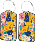 Luggage Tags for Suitcases, 2-Pack PU Leather for Cruise & Travel, Baggage ID Tags with Privacy Cover & Address Card, Durable Metal Ring, Kids Adults Travel Accessories, Abstract Joy Faces