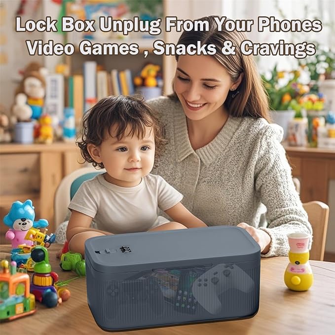 SANIDIKA Lockable Storage Box,Medicine Lock Box,Medical Lockbox,Cell Phone Locked Jail,Refrigerator Snack Food Safe Containers Bin for Personal Items,Home Office Organization,Travel Case,Gift (Navy)