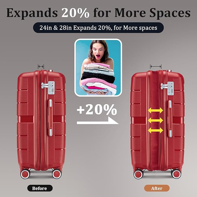 4-Piece Hardshell Luggage Set with TSA Locks, Expandable Suitcases and Silent Spinner Wheels - Vibrant Colors for Easy Identification (14/20/24/28 Inch) - Family Travel Suitcase Sets