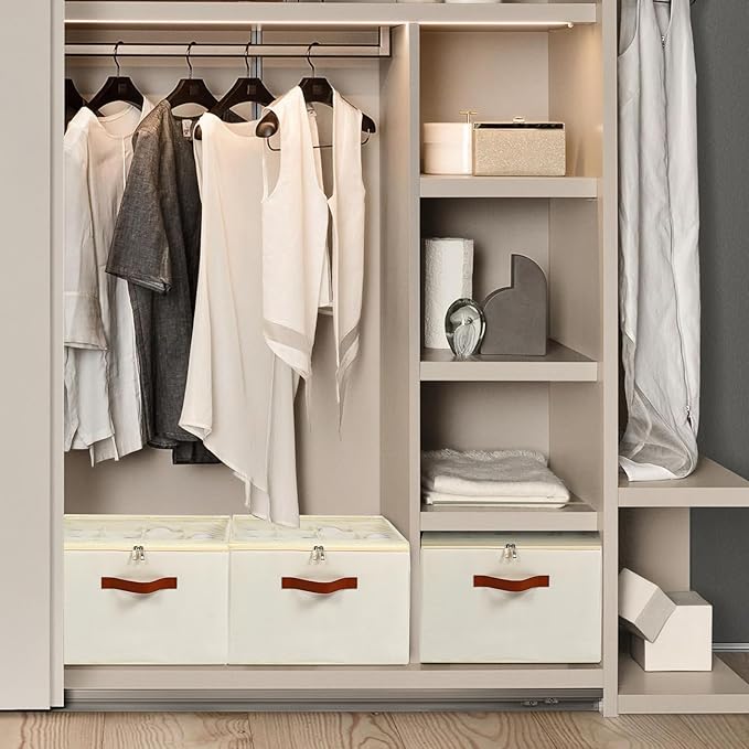 Shoe Organizer for Closet, Foldable Shoe Storage Bins with Clear Cover, Large Shoe Box Storage Container with Adjustabele Dividers, Fits up to 16 Pairs, White