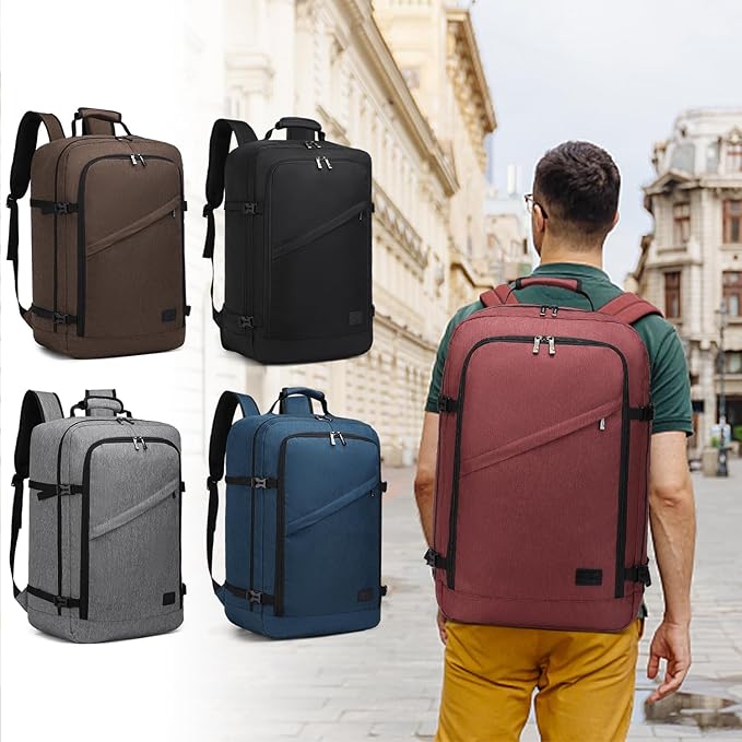 Kono Carry on Backpack, 22" Airplane Approved Travel Backpack for Men and Women, Waterproof Lightweight Daypack for Flight 40L (Burgundy Red, Large)
