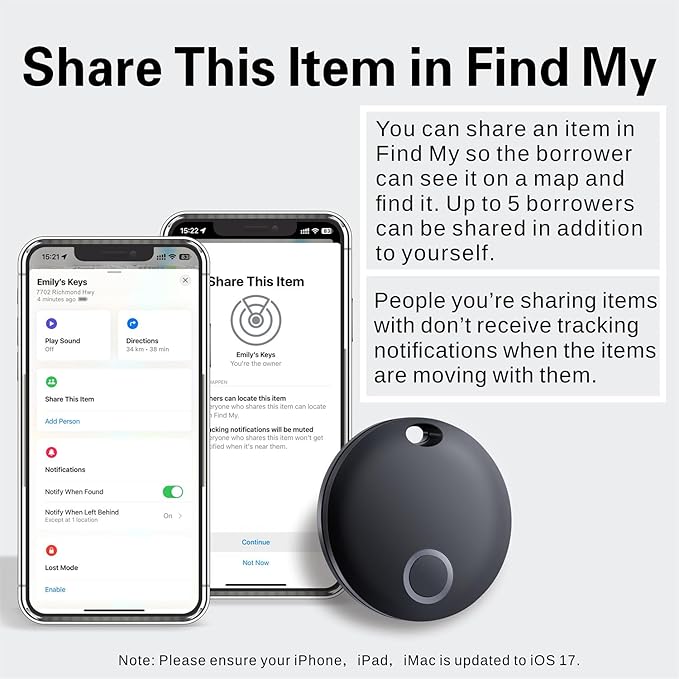Reyke Smart Tag, Bluetooth Luggage Tracker, Works with Apple Find My (iOS Only), Item Locator for Key, Luggage, Backpack, Wallet, IP67 Waterproof, 4 Pack, Black+White