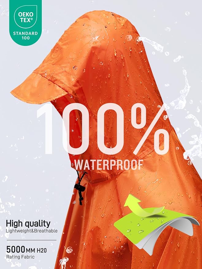 SaphiRose Hooded Rain Poncho Waterproof Raincoat Jacket for Men Women Adults