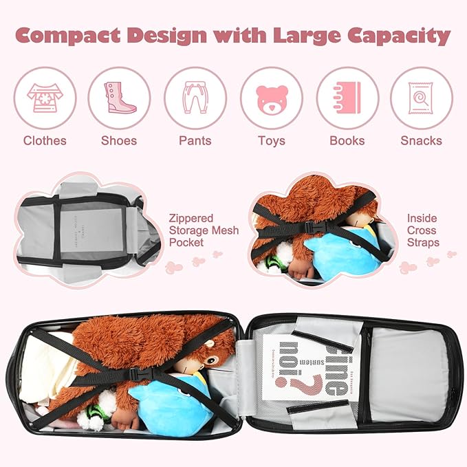 iubest Luggage Carry On Scooter Suitcase for Kids Age 4-15, Detachable & Foldable 4 in 1 Suitcase, Multifunctional Ride On Travel Trolley Scooter Combo-Pink
