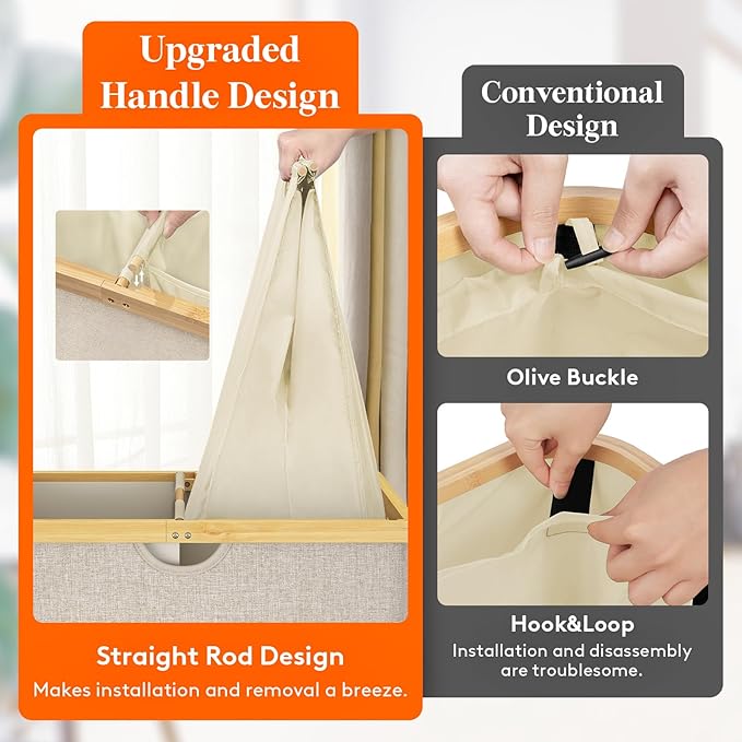 Lifewit 160L Double Laundry Hamper with Lid, Extra Large Bamboo Laundry Basket Dirty Clothes Hamper, 2 Section Laundry Bin Organizer for Laundry Room Bedroom with 2 Removable Liners & Bags, Beige