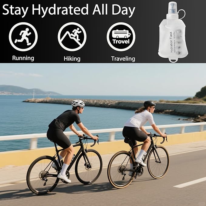 CLINTT 500ml Soft Flask, Foldable Running Water Bottle, TPU Folding Soft Water Flask, BPA-Free Collapsible Flask for Hydration Pack Running Vest, Cycling, Climbing, Hiking - 2Pcs, White