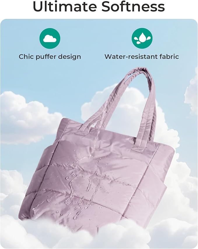 BAGSMART Tote Bag for Women, Lightweight Puffy Tote Bag with Compartments Shoulder Bag Handbag for Travel, Work, Gym,
