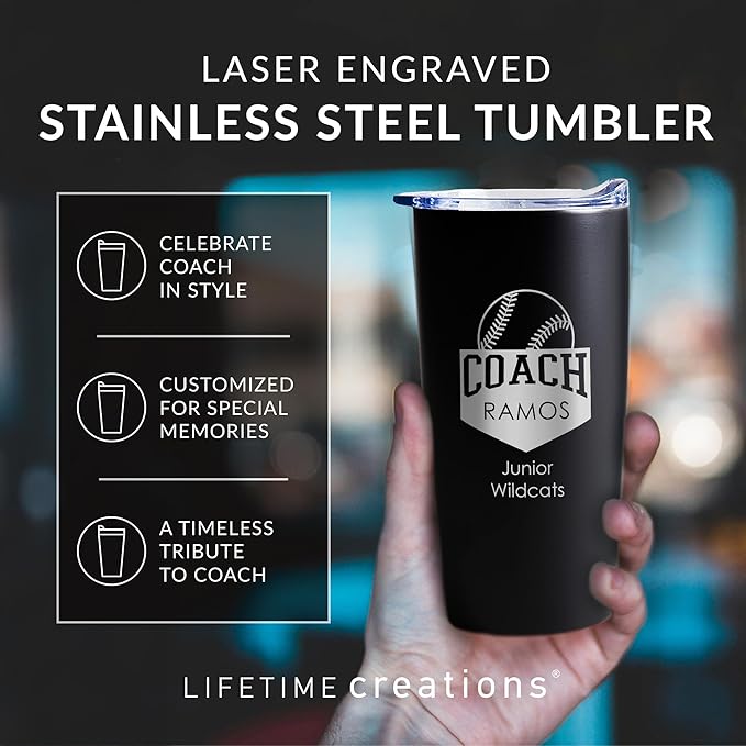 Lifetime Creations Custom Baseball Coach Tumbler: Gifts for Men, Coaches Presents Baseball, Baseball Coaches Gifts, Personalized Best Coach Thank You Gift Baseball (White 20 Ounce)