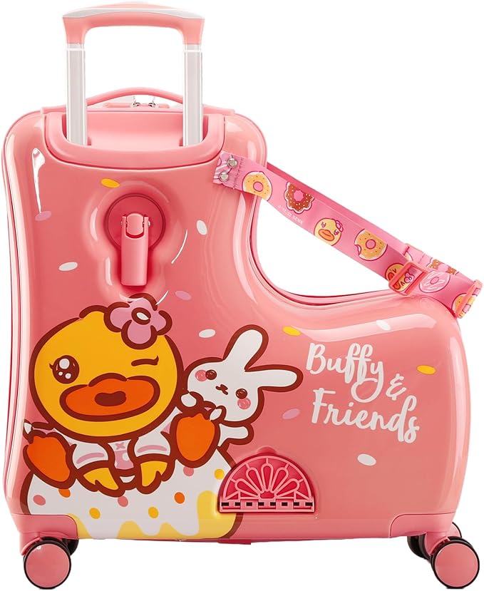 Kids' Lightweight Ride on Luggage with Spinner Wheels & Foldabe Design (Pink Rabbit, 20"+ Aged 1-3 Toddler),Children Holiday Birthday Gift