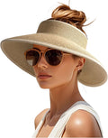 Womens Sun Visor Hats Wide Brim Straw Beach Hat UV Protection Ponytail Packable Beach Vacation Essentials