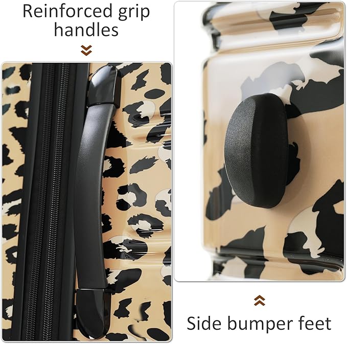 Merax Luggage Sets 3 Piece, Hardside Expandable Suitcase Set with Spinner Wheels, Lightweight Leopard Luggage 20+24+28 IN,Leopard Brown