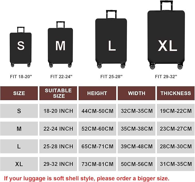 WUJIAONIAO Travel Luggage Cover Baggage Suitcase Cover Protector Skins 18-32 Inch (Pure Black, S (for 18-20 inch luggage))