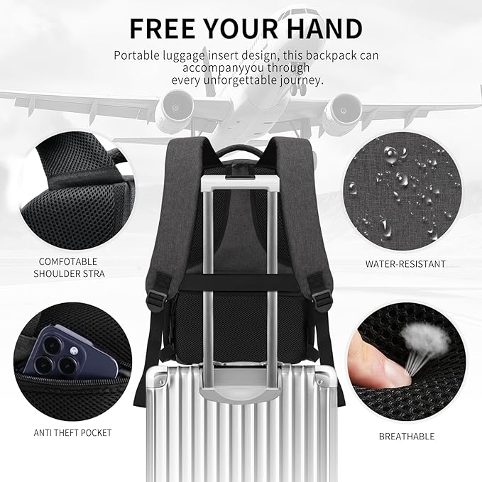 Black Backpacks for Men, Backpack for School, School Backpack for Boys Teens, 15.6 inch Laptop Back Pack with USB Charging Port, College Book Bag, Business Work Travel Bookbag, mochilas para hombres
