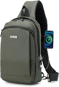 Sling Bag for Men, Anti-theft Crossbody Bag with USB Charging Port, PU Leather Shoulder Bag for Women Travel Outdoor Casual Sports Daypacks