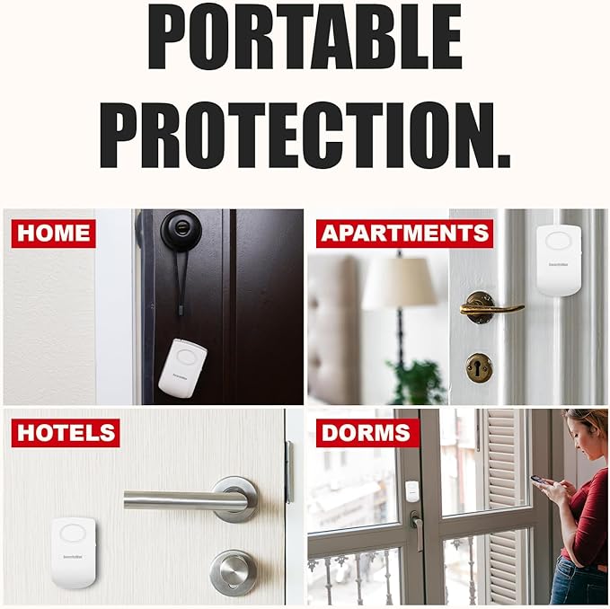 Securityman Door Handle Alarm with 130dB Vibration Triggered Portable Door Alarms When Opened - Perfect for Kids, Toddler, Elderly, Hotel, Travel, Bedroom (2 Pack Door Security)