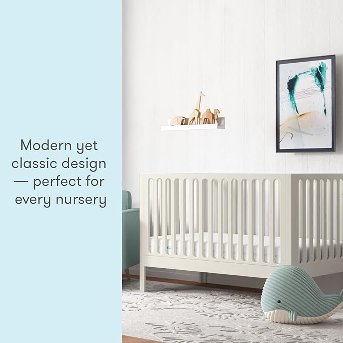 Newton Baby Galileo Standard Crib, Solid Beech Wood in Warm White Color, 3-in-1 Convertible Crib with Toddler Bed Conversion Kit, Ultra-Safe Non-Toxic Finish