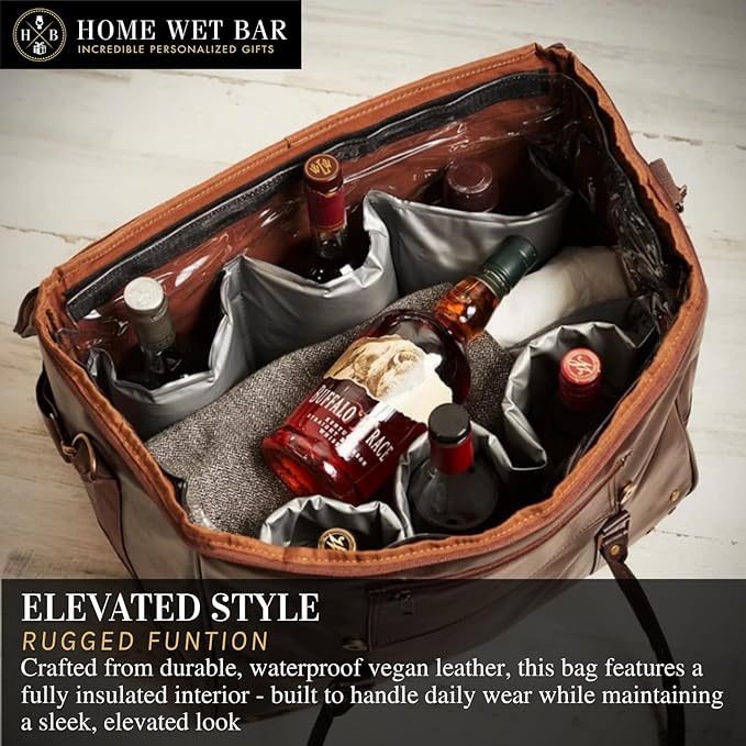 Graham Whiskey Bottle Carrier and Weekender Travel Bag | Customizable Waterproof and Insulated Interior | Vegan Leather | Perfect for Tastings, Parties & Getaways